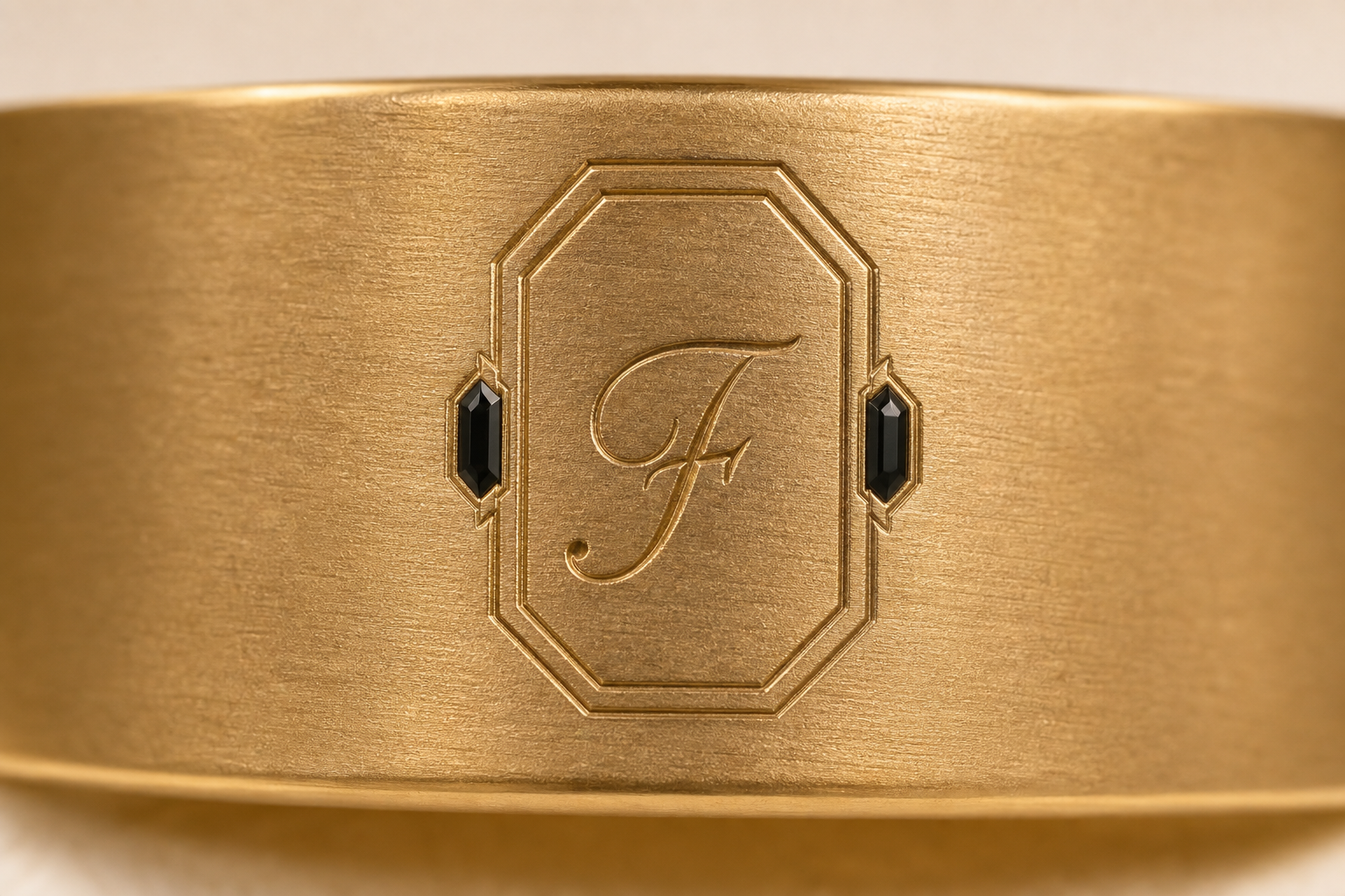 Macro render of FEDORENKO ring engraving and black diamonds