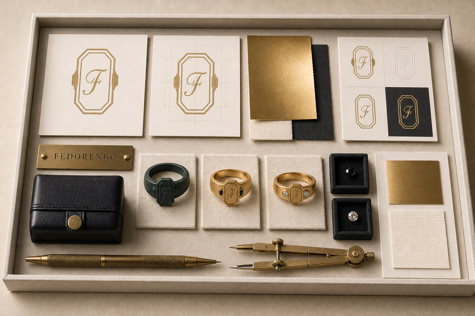 Generated FEDORENKO source system with crest files, material swatches, and production samples